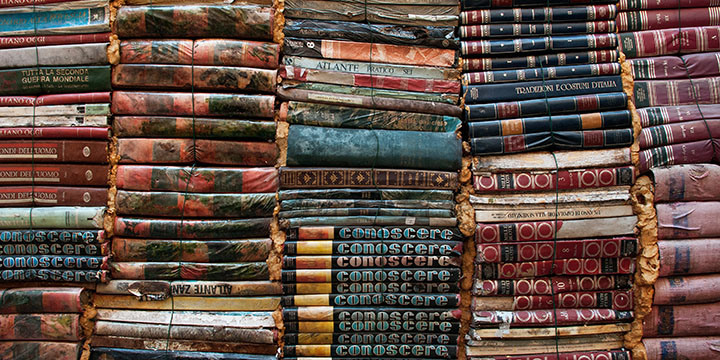 Stacks of beautiful leather bound books