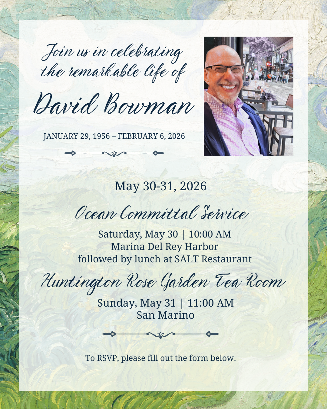 David Bowman Memorial Invitation